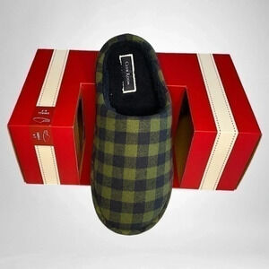MEN'S CLUB ROOM SLIPPERS SIZE 6-7 & 8-9 SHEPRA LINED  BLUE GREEN PLAID UNISEX